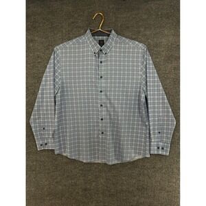 Michael Strahan Button Down Shirt Mens XL Blue Plaid Good Slim Fit Stretch